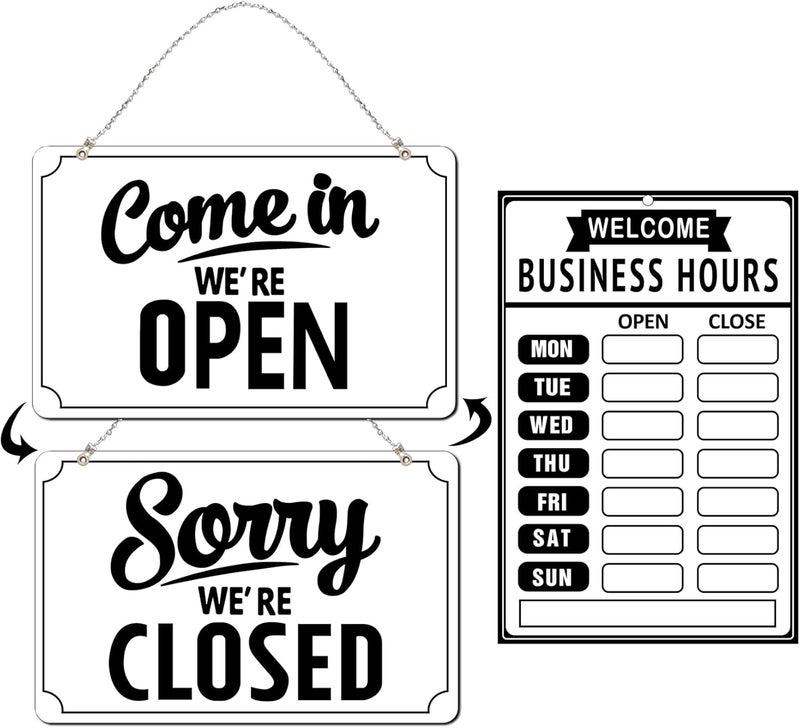 SnailGo Open Closed Signs Business Hours Sign Set for Window Door Open Signs for Business Hour Closed Open Flip Sign Store Resturant Bar White - Image 1